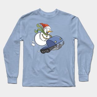 Snowman on Snowmobile Long Sleeve T-Shirt